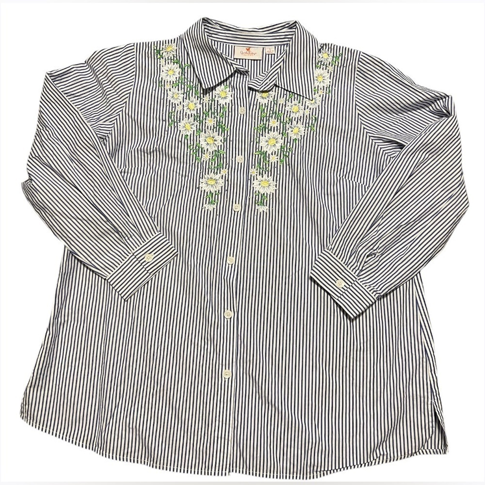 Quacker Factory by Jeanne Bice Womens Embroidered & Rhinestones Tunic Blouse
